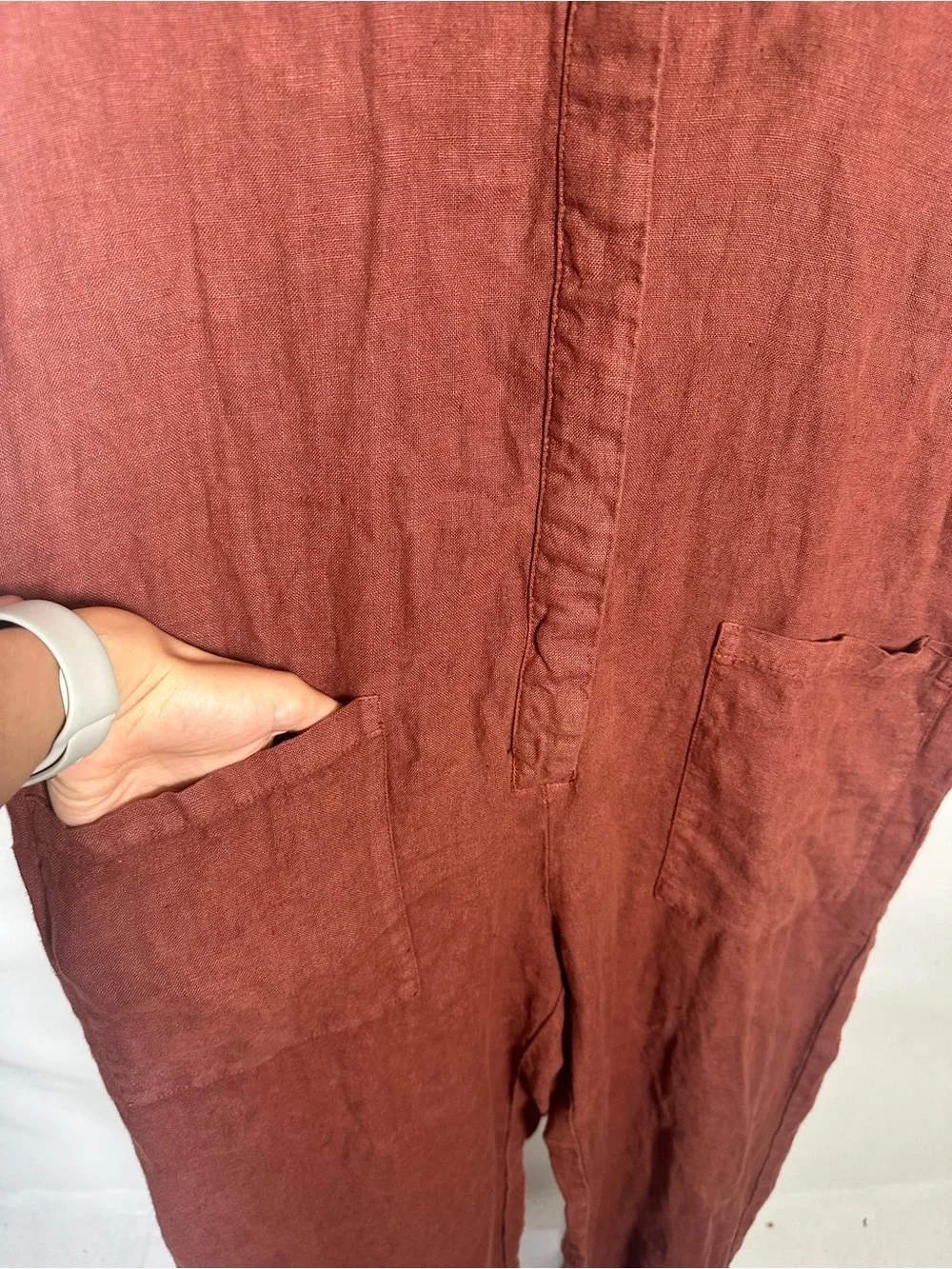 Zara Women's Rust Red V-Neck Linen Jumpsuit